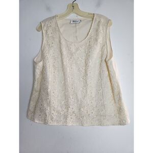 J.Song Collection Women Ivory/Cream 100% Linen Floral Embroidery Blouse size 18